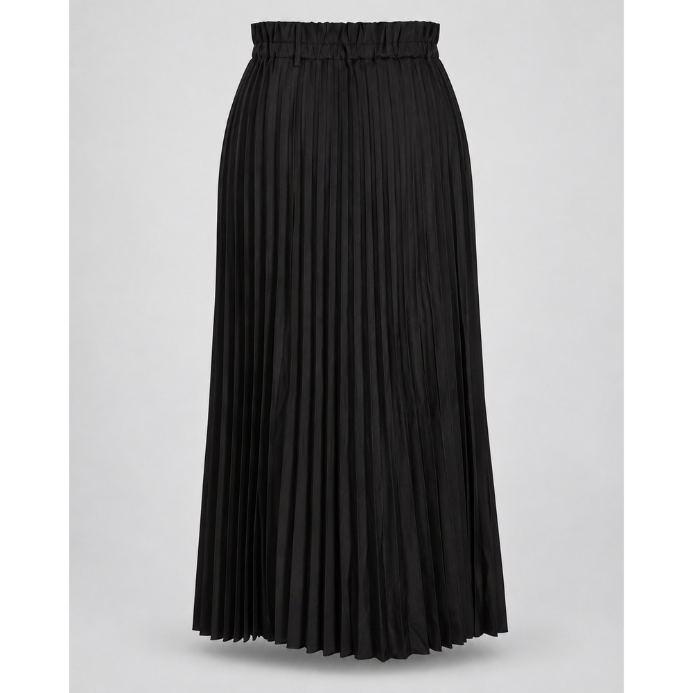 Black Pleated Maxi Skirt Elastic Waist Belt Loops Plus Size 3XL Accordion Long